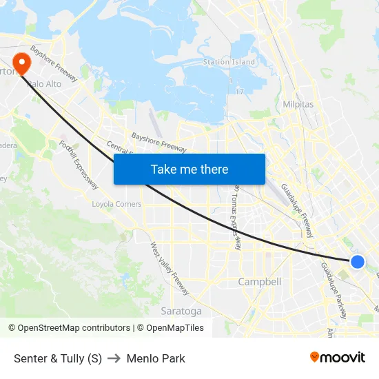 Senter & Tully (S) to Menlo Park map
