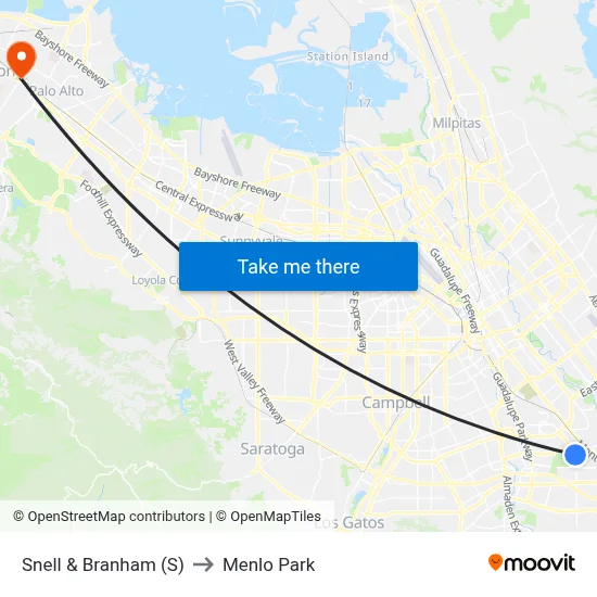 Snell & Branham (S) to Menlo Park map