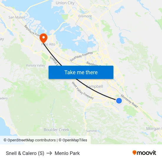 Snell & Calero (S) to Menlo Park map