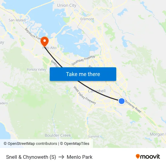 Snell & Chynoweth (S) to Menlo Park map
