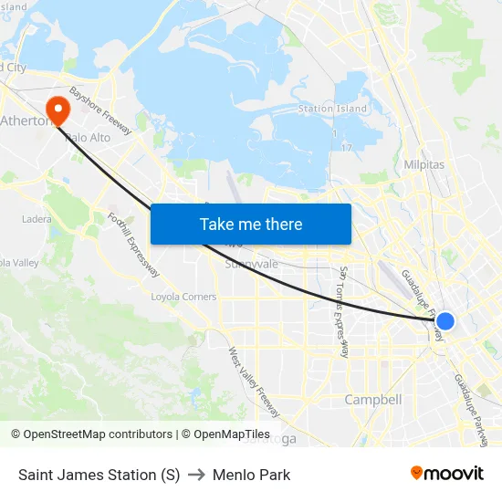 Saint James Station (S) to Menlo Park map