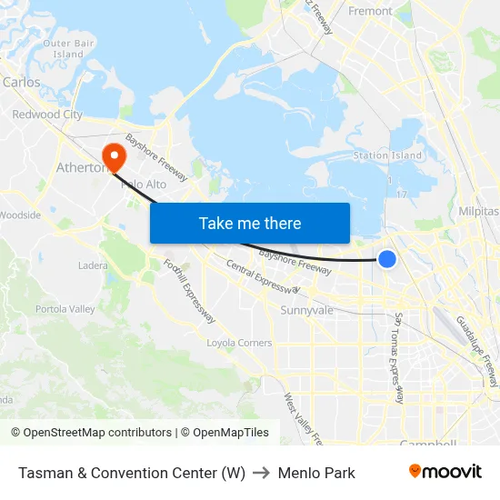 Tasman & Convention Center (W) to Menlo Park map