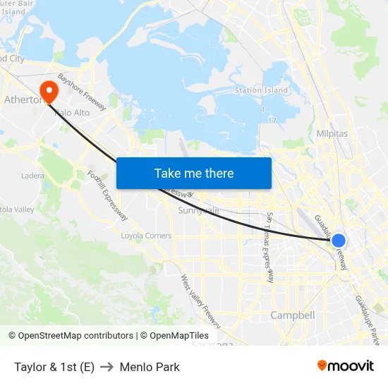 Taylor & 1st (E) to Menlo Park map