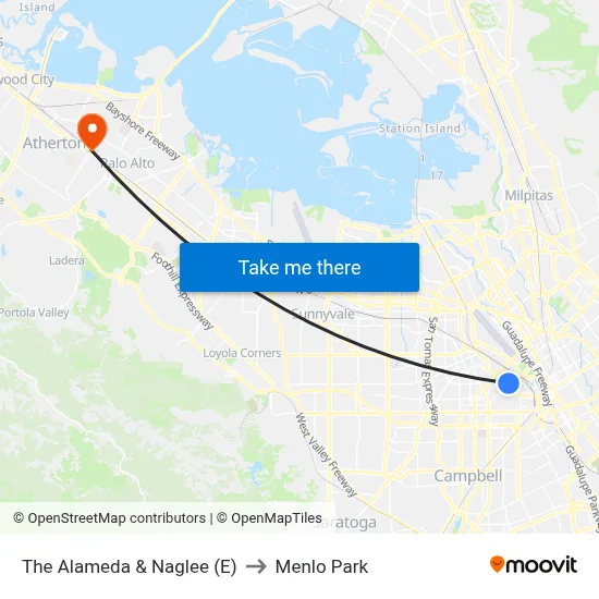 The Alameda & Naglee (E) to Menlo Park map