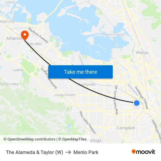 The Alameda & Taylor (W) to Menlo Park map