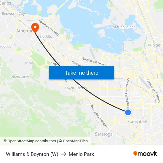 Williams & Boynton (W) to Menlo Park map