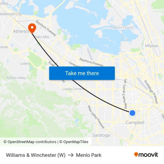 Williams & Winchester (W) to Menlo Park map