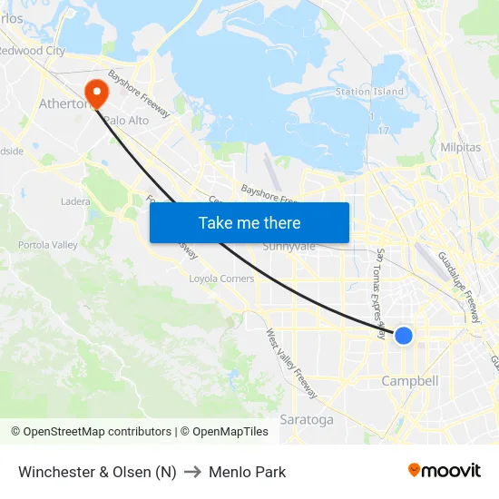Winchester & Olsen (N) to Menlo Park map