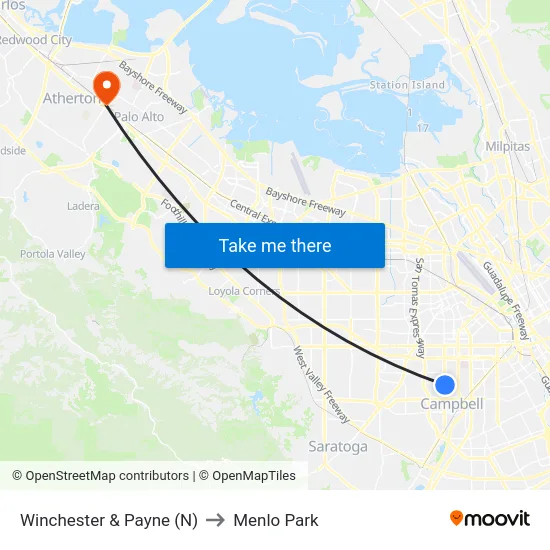 Winchester & Payne (N) to Menlo Park map