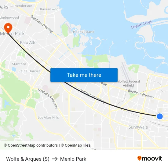 Wolfe & Arques (S) to Menlo Park map