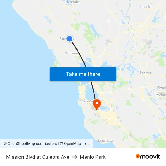 Mission Blvd at Culebra Ave to Menlo Park map