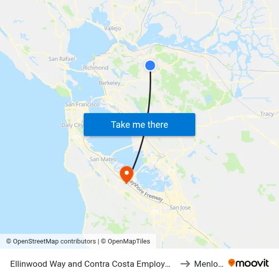 Ellinwood Way and Contra Costa Employment Human Services to Menlo Park map