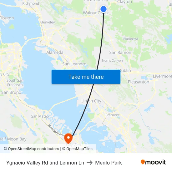 Ygnacio Valley Rd and Lennon Ln to Menlo Park map