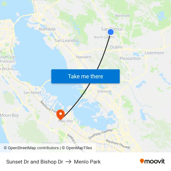 Sunset Dr and Bishop Dr to Menlo Park map
