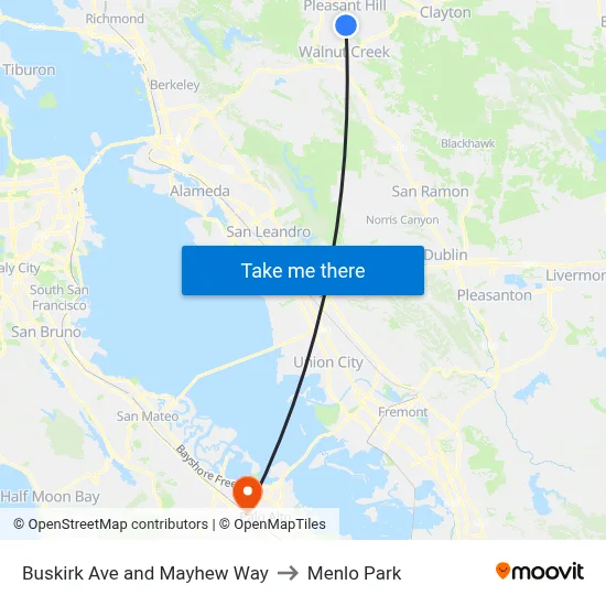 Buskirk Ave and Mayhew Way to Menlo Park map