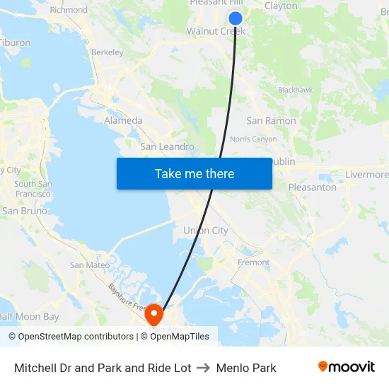 Mitchell Dr and Park and Ride Lot to Menlo Park map