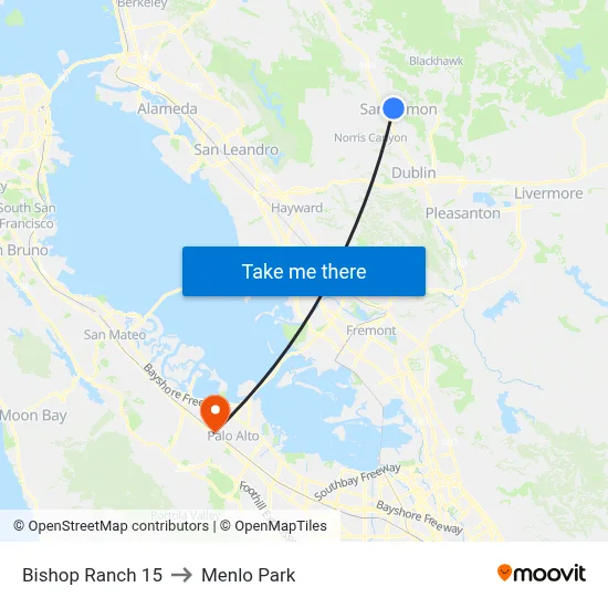 Bishop Ranch 15 to Menlo Park map