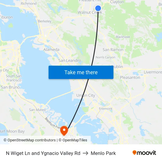 N Wiget Ln and Ygnacio Valley Rd to Menlo Park map
