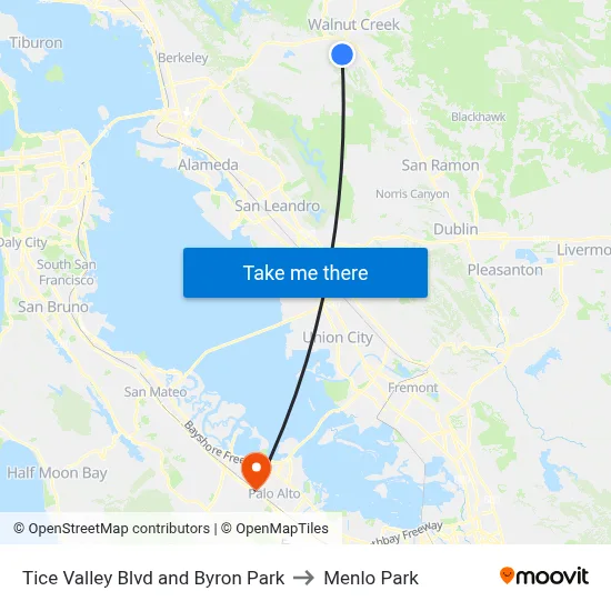 Tice Valley Blvd and Byron Park to Menlo Park map