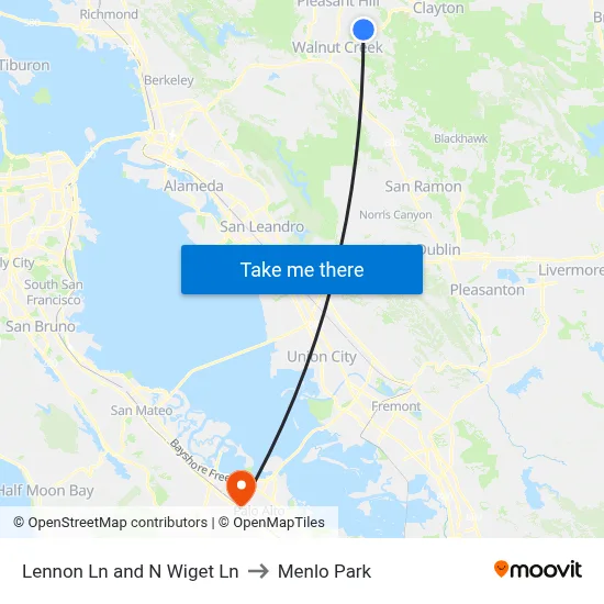 Lennon Ln and N Wiget Ln to Menlo Park map