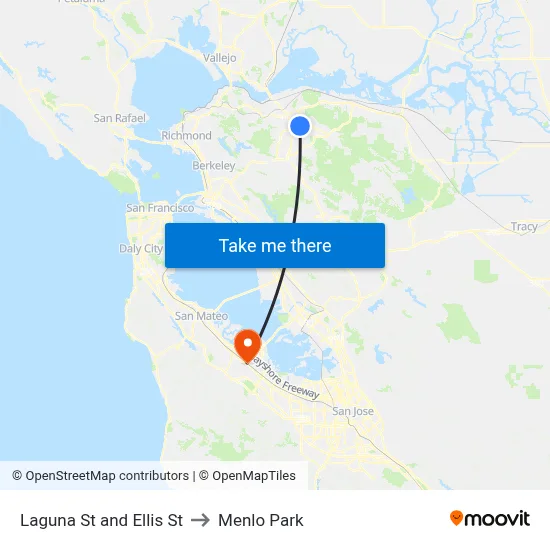 Laguna St and Ellis St to Menlo Park map