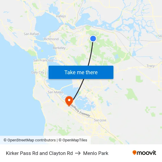 Kirker Pass Rd and Clayton Rd to Menlo Park map