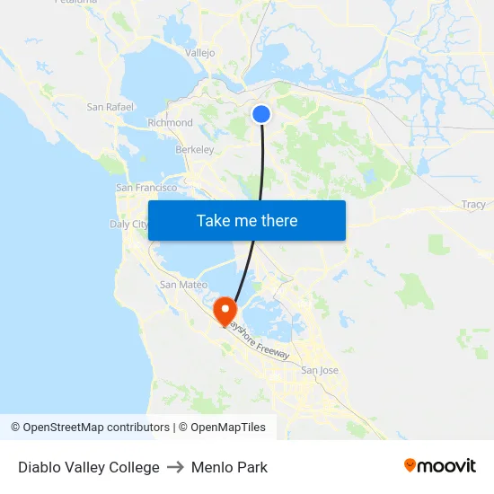 Diablo Valley College to Menlo Park map