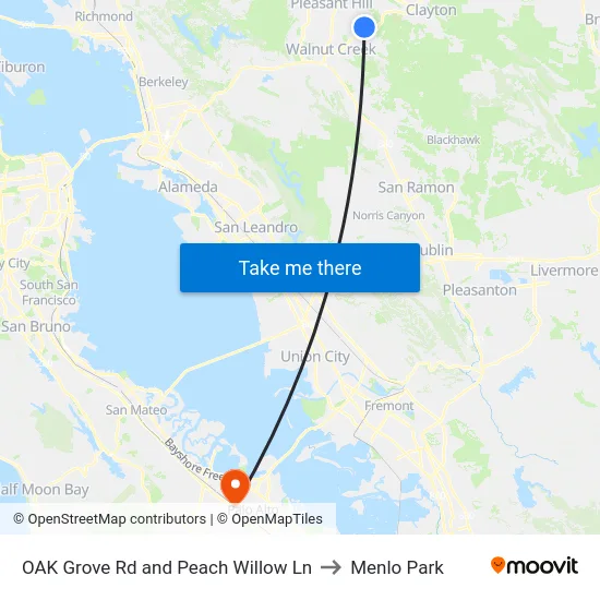 OAK Grove Rd and Peach Willow Ln to Menlo Park map