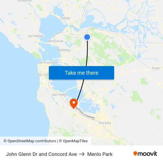 John Glenn Dr and Concord Ave to Menlo Park map