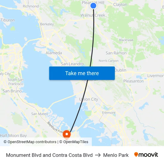 Monument Blvd and Contra Costa Blvd to Menlo Park map