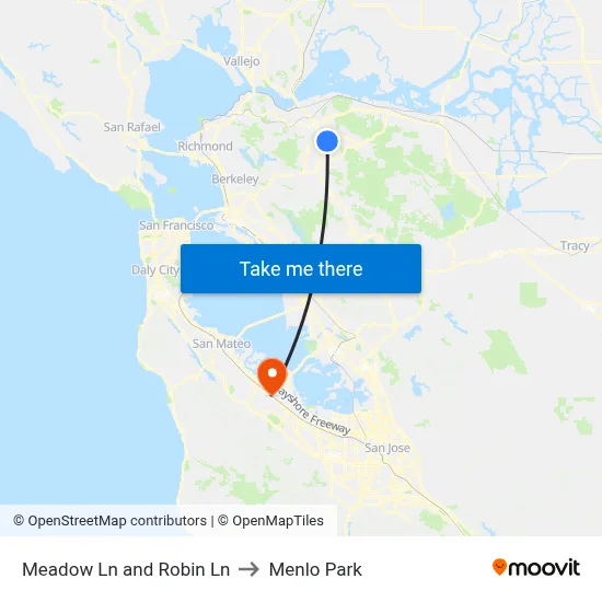 Meadow Ln and Robin Ln to Menlo Park map