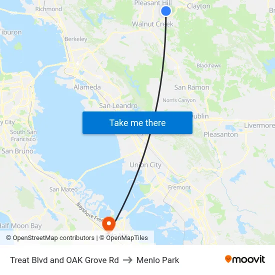 Treat Blvd and OAK Grove Rd to Menlo Park map