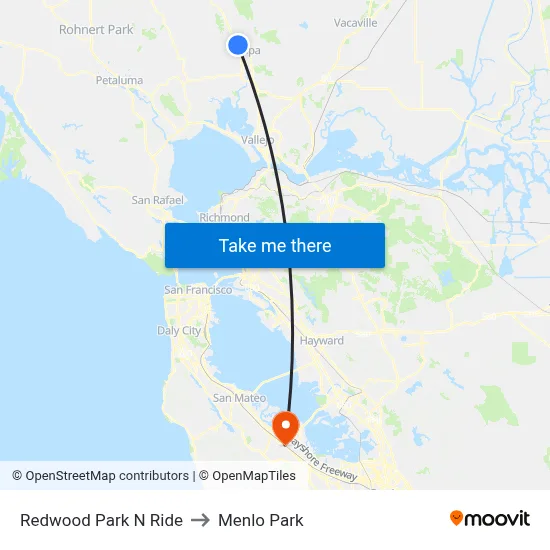 Redwood Park N Ride to Menlo Park map