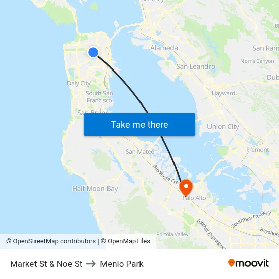 Market St & Noe St to Menlo Park map