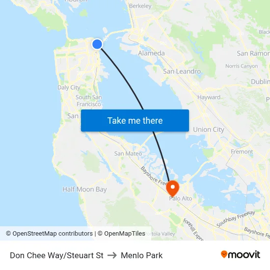 Don Chee Way/Steuart St to Menlo Park map