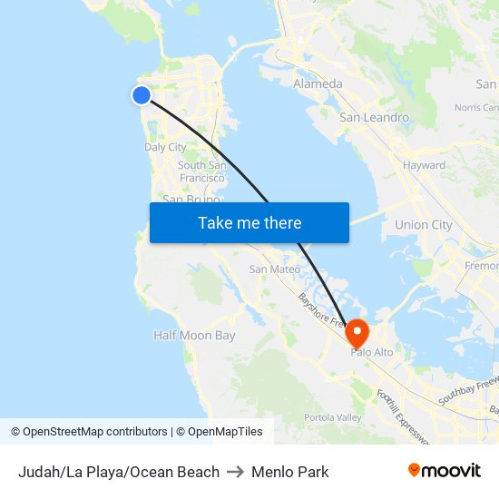 Judah/La Playa/Ocean Beach to Menlo Park map