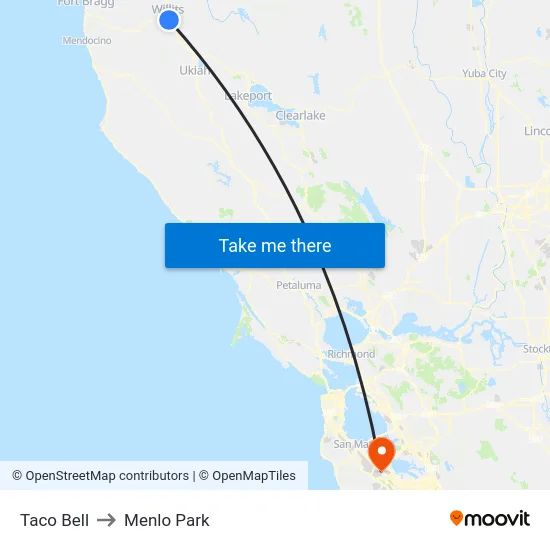 Taco Bell to Menlo Park map