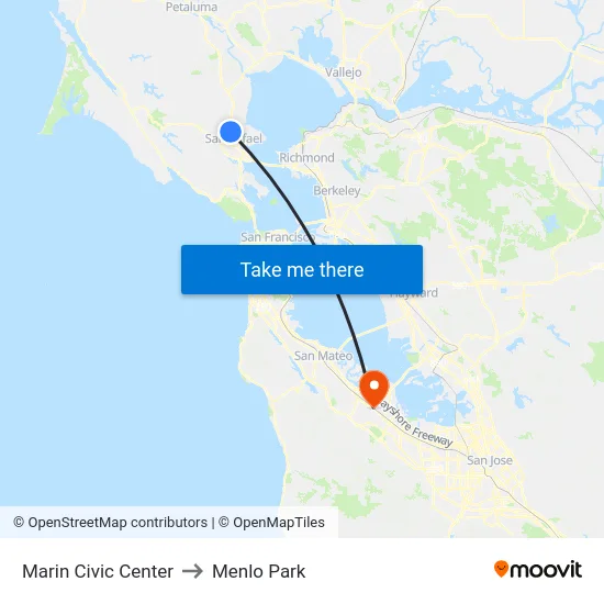 Marin Civic Center to Menlo Park map