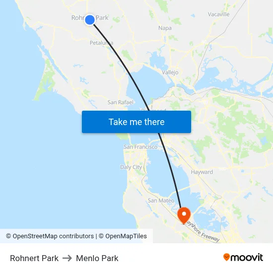 Rohnert Park to Menlo Park map