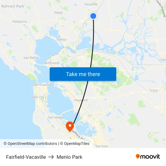 Fairfield-Vacaville to Menlo Park map