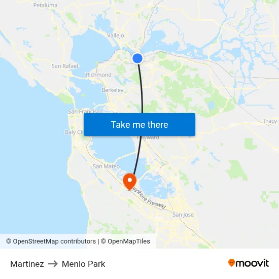 Martinez to Menlo Park map