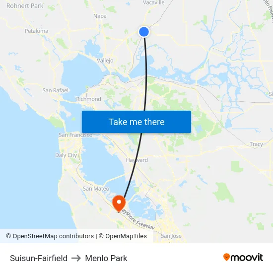 Suisun-Fairfield to Menlo Park map