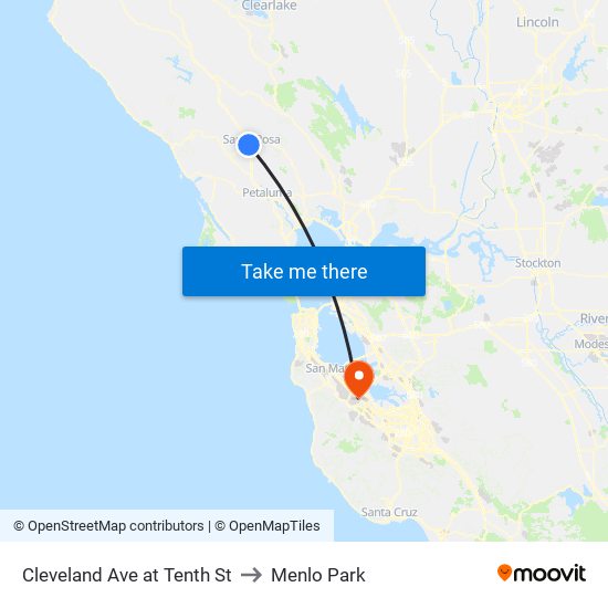 Cleveland Ave at Tenth St to Menlo Park map