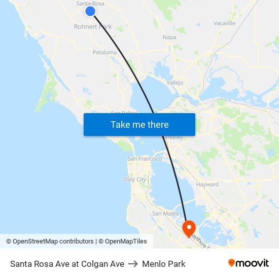 Santa Rosa Ave at Colgan Ave to Menlo Park map