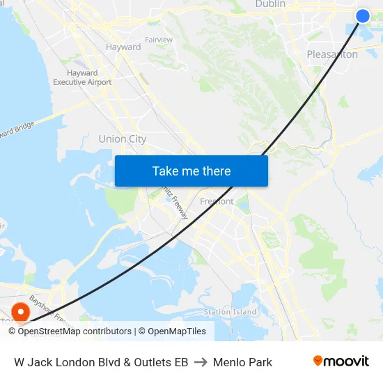 W Jack London Blvd & Outlets EB to Menlo Park map