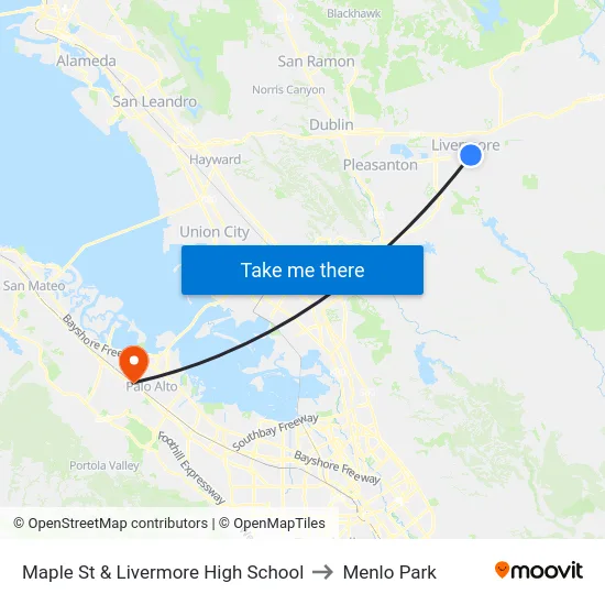 Maple St & Livermore High School to Menlo Park map