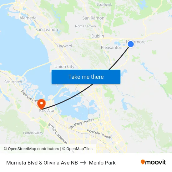 Murrieta Blvd & Olivina Ave NB to Menlo Park map