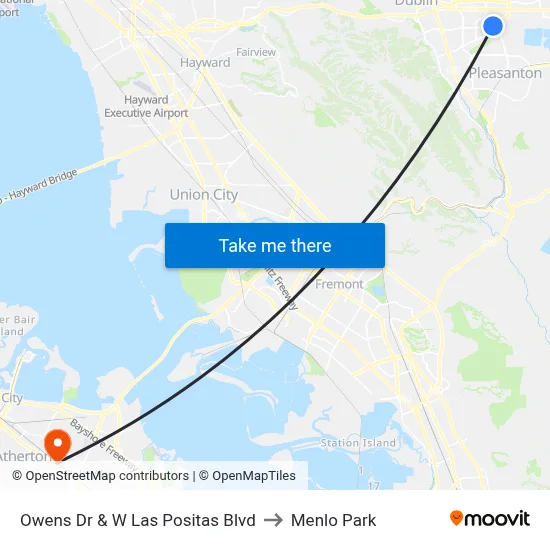 Owens Dr & W Las Positas Blvd to Menlo Park map