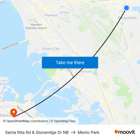 Santa Rita Rd & Stoneridge Dr NB to Menlo Park map