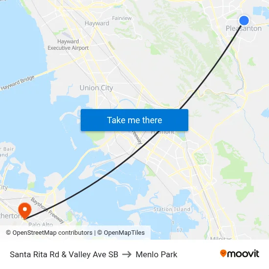 Santa Rita Rd & Valley Ave SB to Menlo Park map
